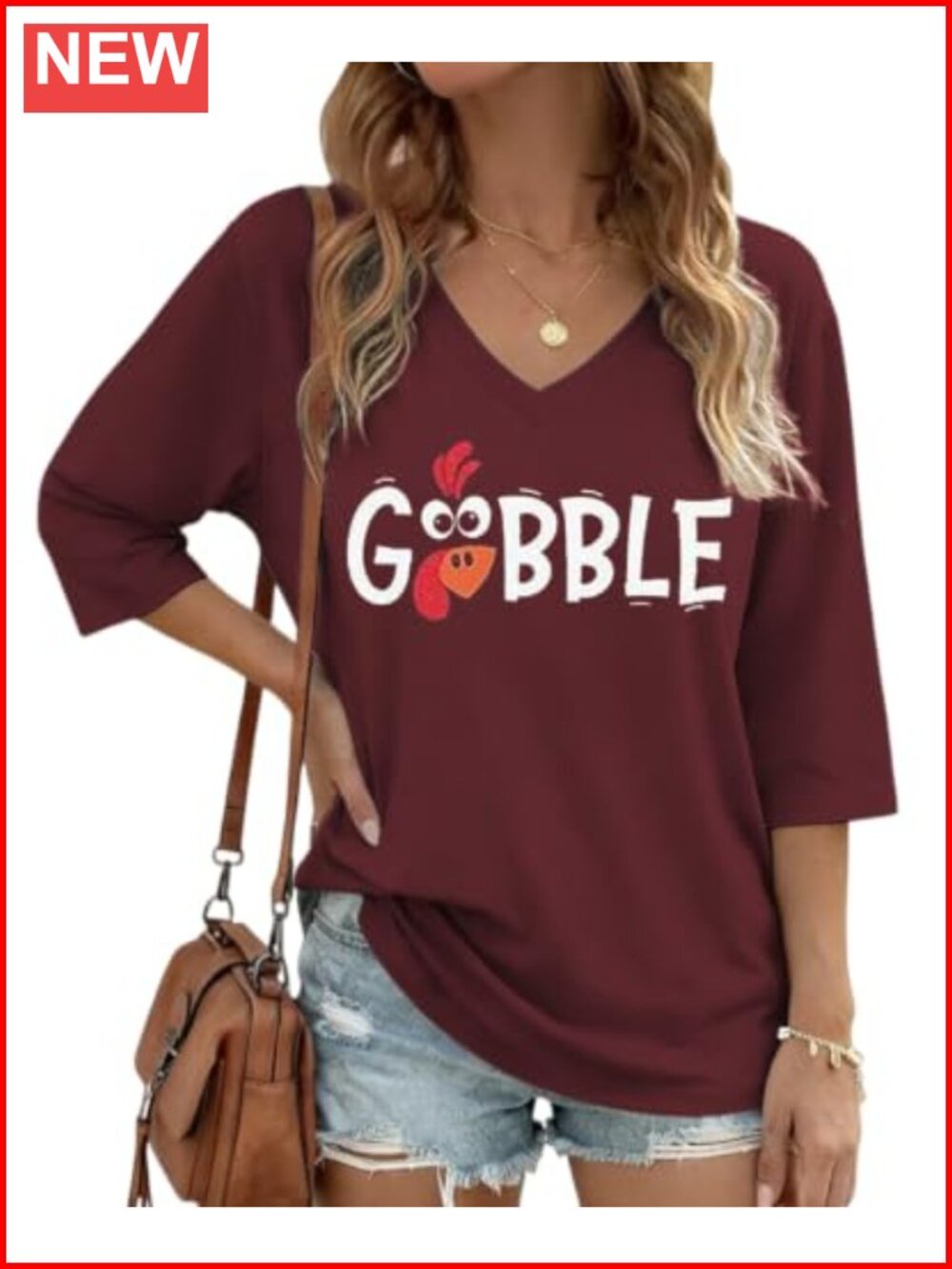 Womens 3/4 Sleeve V Neck Pumpkin Graphic T-Shirt Fall Thanksgiving Top